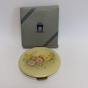Vintage 1930s Rex Fifth Avenue Floral Pansy Celluloid Mirror Powder Puff Compact